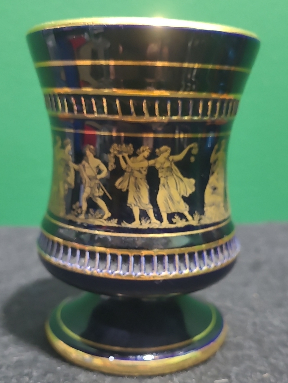 Vintage Neofitou Keramik Dark Blue 24k Gold Urn Vase